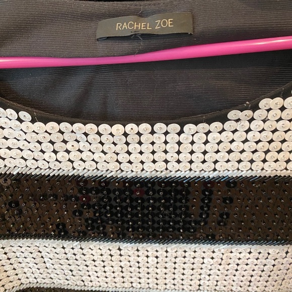 Striped Black and White Sequin Mini Dress - Picture 2 of 7